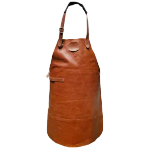 Handgemaakt leren BBQ schort in de kleur cognac.